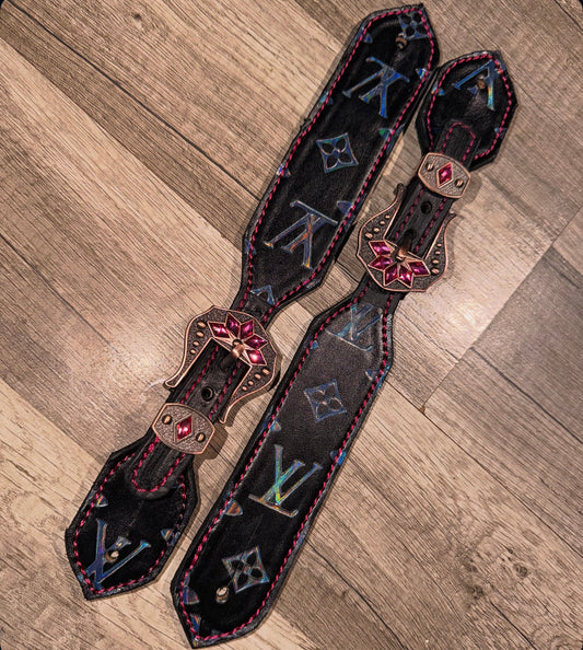 Pink & black spur straps