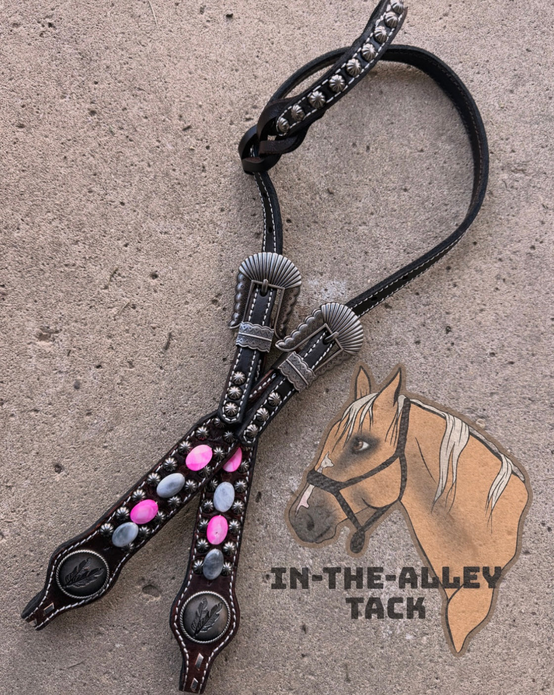 Hot pink & Grey Chocolate Headstall