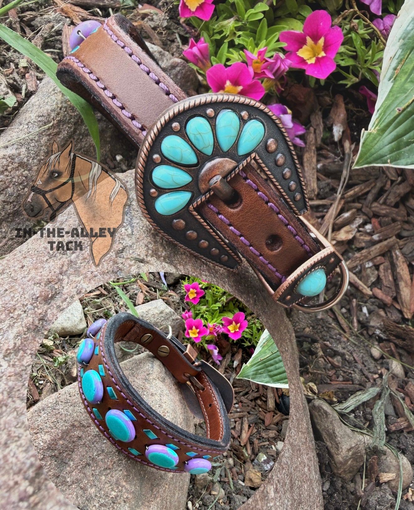 Turquoise/purple dog collar SMALL