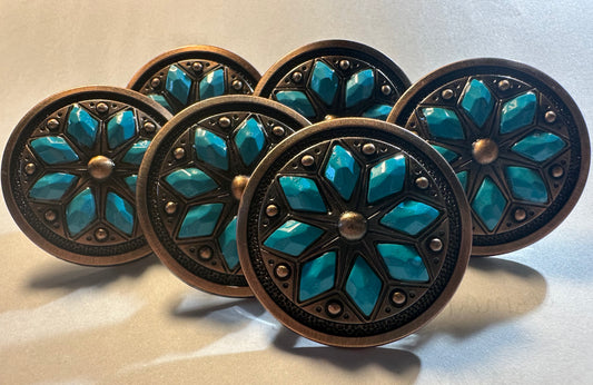 Turquoise cactus flower saddle set